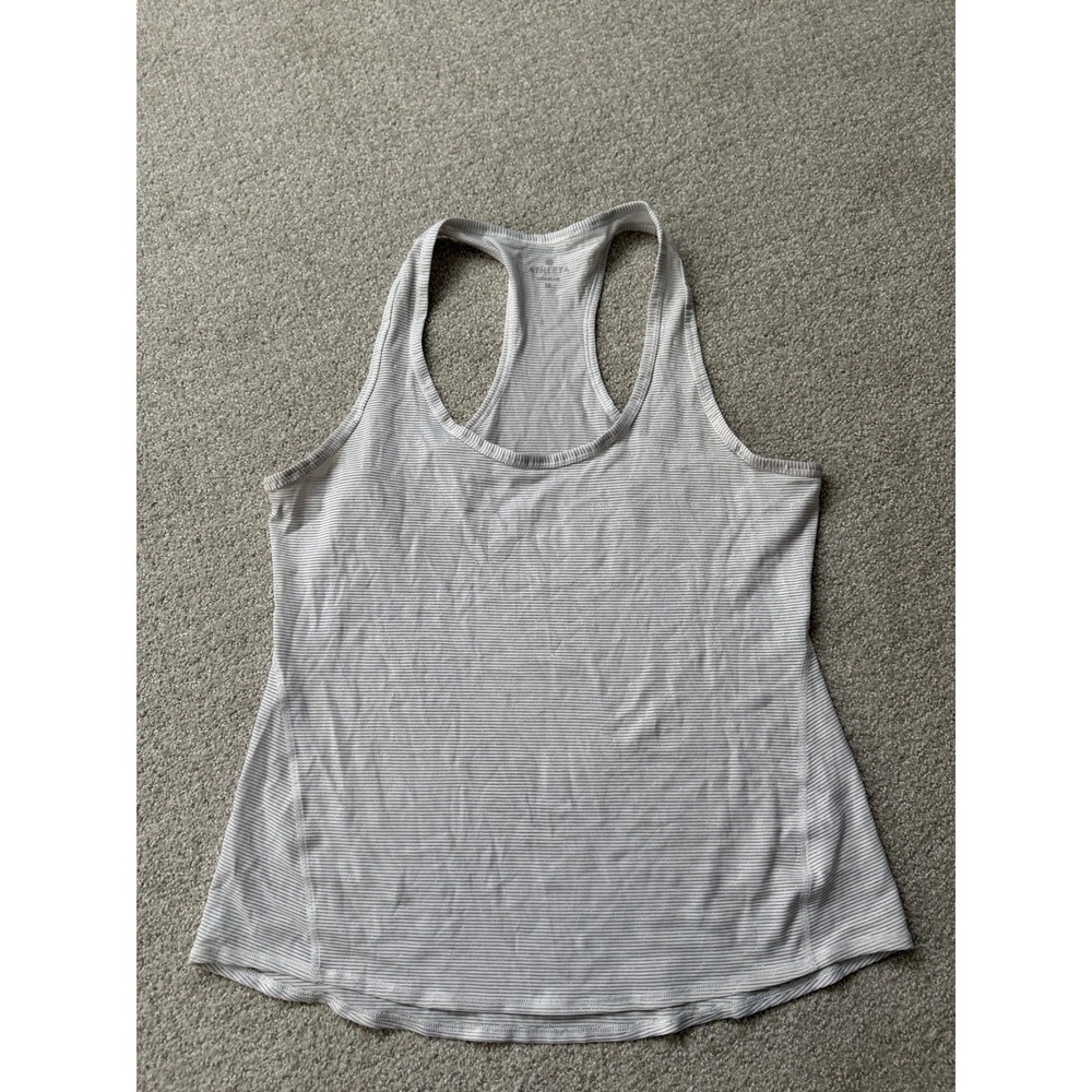 Athleta Womens Racerback Tank Top White Silver Metallic Striped 243090 Medium